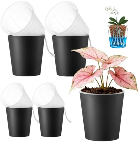 4 pack of 7in and 5in Double-Layer Self-watering Pot with clear nusery pot by TineDew