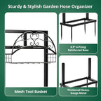 Black Garden Hose Holder Stand, Heavy Duty Freestanding Water Hose Storage Rack with 4 Anchor Spikes Nozzle Groove and Storage Basket Weather Resistant Iron Organizer for Yard Lawn Garden Farm Outdoor - Image 4