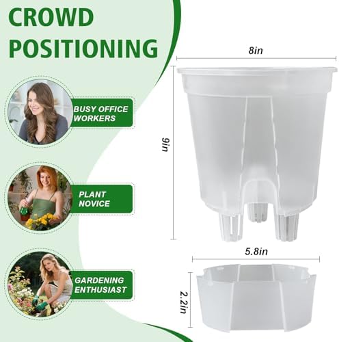 Cdd's Path Large Naked Root Planter Self Watering Pots Set with Holes for Indoor/Outdoor Plants, Planter Pot with Watering Hole/Reservior and Air Pipes (Clear, 8 inch-5 Pack) - Image 2