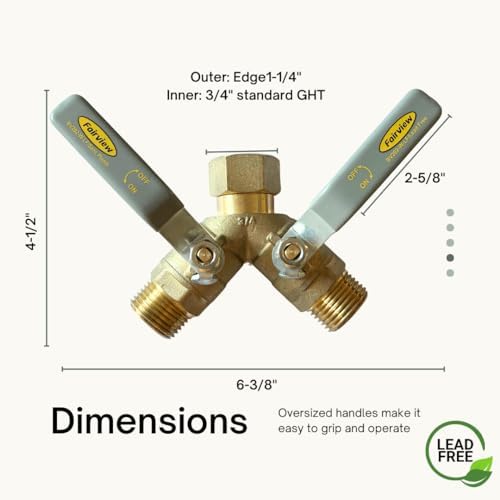 FAIRVIEW-Lead-Free, Industrial-Grade Garden Hose Splitter, Oversized Handles, Full-Port Valves with HEX Connector, Brass, BV202-W-LF - Image 4