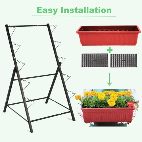 Homdox 5-Tier Elevated Garden Bed- Freestanding Vertical Raised Bed for Gardening, 5 Garden Planter Boxes and 5 Hooks, Perfect to Grow Vegetables Herbs Flowers Indoor(Brick Red) - Image 6