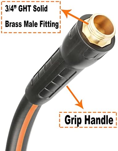 Hybrid Garden Hose 5/8 IN. x 75 FT, Heavy Duty, Lightweight, Flexible with Rotatable Handle and Solid Brass Fittings, Gray+Orange - Image 4