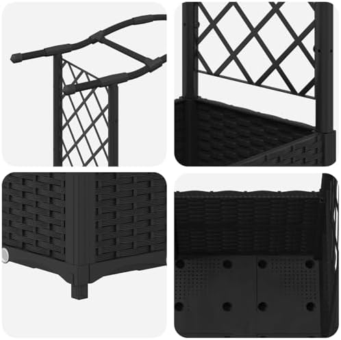 Raised Garden Bed with Trellis and Roof, Black Planter Box - Image 6