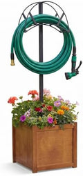 AceOrbit 2-in-1 Garden Hose Holder with Planter Box, Freestanding Heavy Duty Metal Water Hose Stand with Wooden Flower Pot 15.75", Detachable Organizer Rack for Patio Lawn Yard Garden Decor by Unknown
