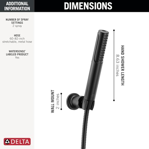 Delta 2-Setting Matte Black Wall Mount Handheld Shower Head with ProClean Spray, Hand Held Shower Head and Hose with High Pressure Spray, Matte Black 55537-BL - Image 4