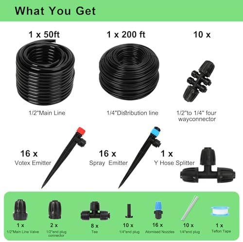 250FT Drip Irrigation Kit – 2026 New Quick-Connect Micro Irrigation System with 1/4'' 1/2'' Tubing, Locking Nozzle Emitters, Adjustable Misting Sprayers for Gardens, Lawns,Raised Beds and Greenhouses - Image 2