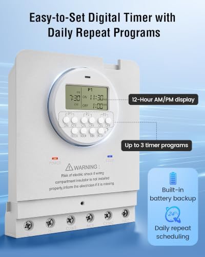 SURAIELEC Daily Cycle Digital Pool Timer, 40Amp 2HP, 120/240/277VAC - Image 3