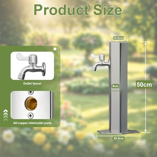 304 Stainless Steel, Outdoor Water Column Garden Water Tap, Antifreeze Hose Faucet Extender Water Column with Faucet, Frost Proof Hydrant for Yard(Short Height:50cm/19.7in) - Image 2