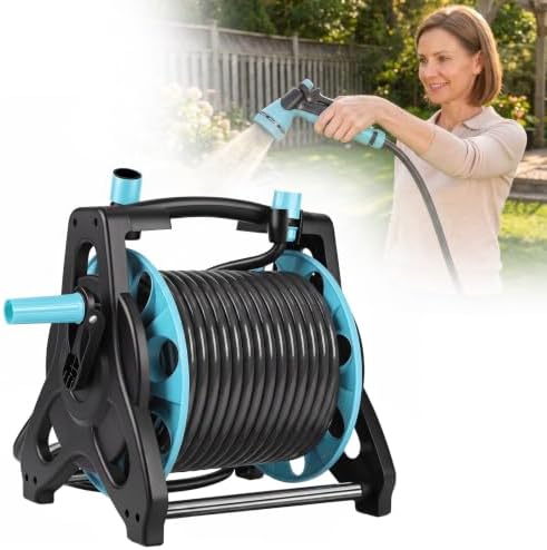 Wall-Mounted Garden Hose Reel, 100ft Retractable Water Pipe with 10-Pattern Spray Nozzle, Heavy-Duty PVC Resist-Kink Hose for Lawn, Car Wash, Gardening, All-in-One Kit 30m by Sarkoyar