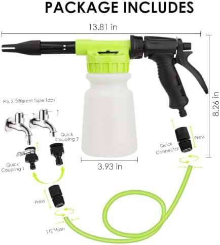 Car Wash Foam Gun with Microfiber Wash Mitt, Adjustable Foam Sprayer for Garden Hose, 6-Level Soap Mixing Car Wash Kit for Cars Trucks SUVs RVs Motorcycles Boats, Green - Image 5