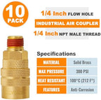 SUNGATOR Brass 1/4" Male Air Hose fitting, 10-Pack MNTP Industrial Coupler - Image 4
