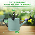 Plexon Metal Watering Can Outdoor 1 Gallon, Flower Plant Gardening Garden Large Watering Can Pot, Black Galvanized Steel Handles and Removable Spray Spout, Aqua Mist Blue - Image 4