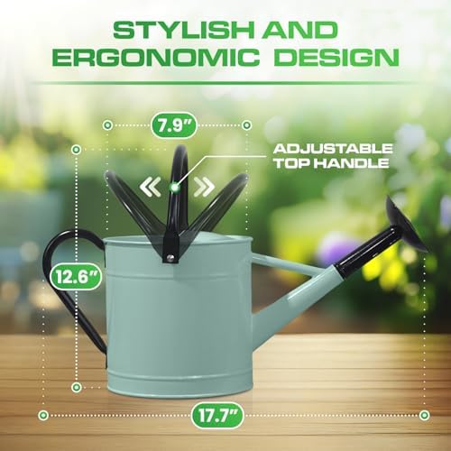 Plexon Metal Watering Can Outdoor 1 Gallon, Flower Plant Gardening Garden Large Watering Can Pot, Black Galvanized Steel Handles and Removable Spray Spout, Aqua Mist Blue - Image 4