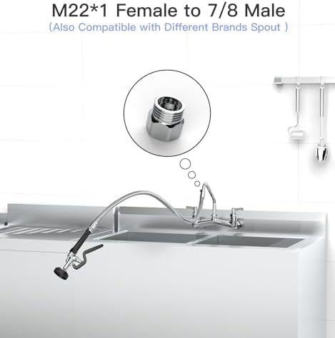 Commercial Sink Sprayer with 45” Stainless Steel Hose, 1.42 GPM Pre Rinse Sprayer, High-Pressure Dish Spray for Restaurant Use, Commercial Faucet Spray Nozzle with Adapters (Black) - Image 4