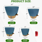12/10/9/8 inch Self Watering Pots with Visual Water Window, Extra Large Self Watering Plant Pot with Drainage Holes and Saucers, Blue Flower Pots for Indoor Plants - Image 2