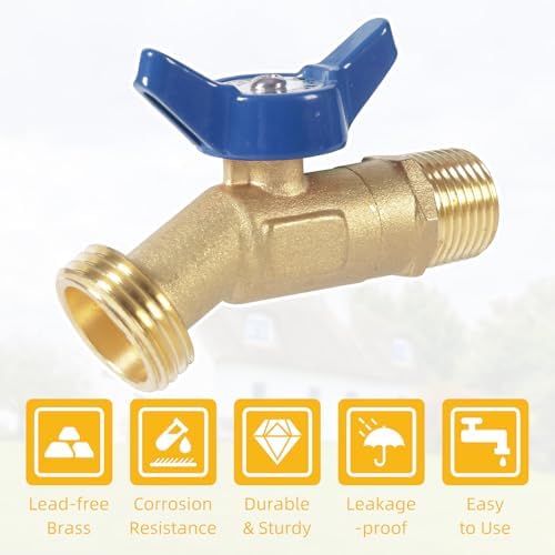 12 Pack Hose Bibb Brass Water Spigot, 1/2" Male NPT Inlet x 3/4" Male GHT Threaded Garden Hose Outlet Connector, 1/4-Turn Sillcock Hose Bibb Valve (1/2" x 3/4", Blue) - Image 5
