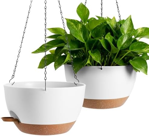13-inch Oversized Hanging Planter Set of Two,Planters for Indoor and Outdoor Plants.Place Plant pots Across Diverse Settings Including windowsills,Living Room,and Gardens.White-Brown by Unknown