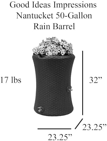 Good Ideas 50 Gallon Nantucket Rain Barrel Planter, Coyote Granite - Image 6
