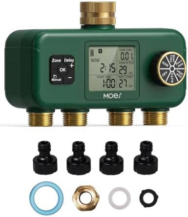MOES 4-Zone Water Timer for Garden Lawn Hose, Brass 3/4 Inlet & Outlets by MOES