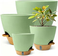 12"/10"/9"/8" Self Watering Pots with Visual Water Window,Extra Large Self Watering Plant Pots with Drainage Holes & Saucers,Green Planters for Indoor Plants,4-Pack by MNKXL