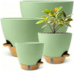 12"/10"/9"/8" Self Watering Pots with Visual Water Window,Extra Large Self Watering Plant Pots with Drainage Holes & Saucers,Green Planters for Indoor Plants,4-Pack by MNKXL