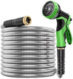Metal Garden Hose 25ft,Flexible Stainless Steel Water Hose with 10-Function Nozzle,No-Kink,Lightweight for Yard,Outdoor,Lawn,Car by Unknown