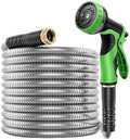 Metal Garden Hose 100ft,Flexible Stainless Steel Water Hose with 10-Function Nozzle,No-Kink,Lightweight for Yard,Outdoor,Lawn,Car by Unknown