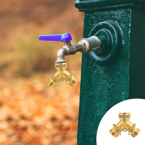 2-Way Garden Hose Splitter, Brass, Y Design, 2 Valves - Image 6