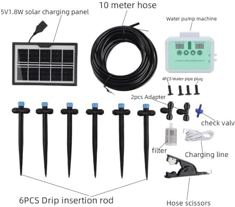 Solar Drip Irrigation System, Solar Panel Kit Outdoor, 10m Tubing, Type C Charging, LED Display, for Garden Farm Greenhouse Balcony Vacation (White) - Image 5