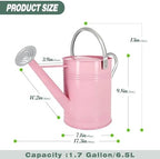 Metal Watering Can for Outdoor Plants, 1.7 Gallon Pink Garden Watering Can for Flower, Houseplants, Galvanized Finish - Image 3