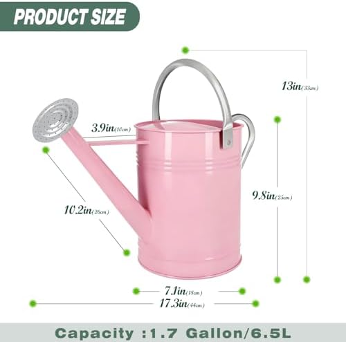 Metal Watering Can for Outdoor Plants, 1.7 Gallon Pink Garden Watering Can for Flower, Houseplants, Galvanized Finish - Image 3