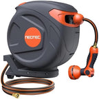 82ft Automatic Rewind Garden Hose Reel 1/2", Wall Mounted Retractable Water Hose with Any-Length Lock, Kink-Free Hybrid Hose for Backyard & Plant Care by NEO-TEC