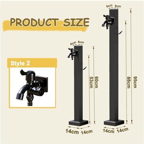 Black Matte Outdoor Water Column Garden Water Tap - 304 Stainless-Steel Freeze Proof Faucet Post Hose Stand for Irrigation Washing, Patio Yard Hydrant(Style 2,Height: 60cm/23.6in) - Image 2
