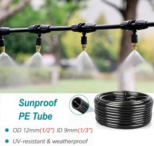 Tubing Drippers Garden Watering Misting System, Sturdy PE Tubing & 4 Spray Brass Nozzles, for Rooftop/Patio/Dust Control(L 90m(295ft)) - Image 3