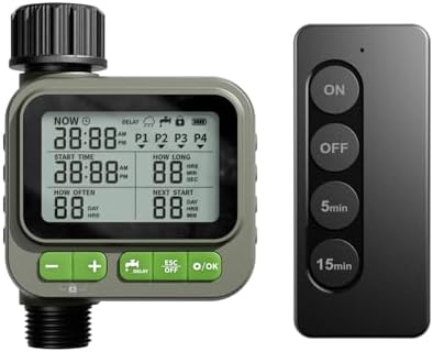 NexusLab Sprinkler Timer with Remote Control, 4-Program Automatic Hose Watering Controller for Garden, Lawn and Greenhouse, Rain Delay, Manual Watering, Child Lock, IP65 Outdoor Design by NexusLab