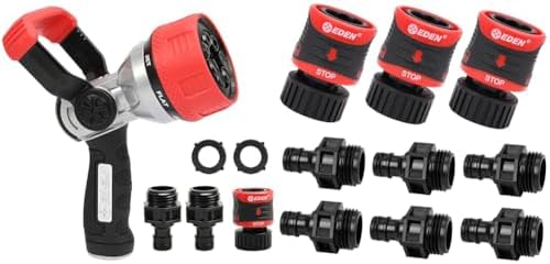 Eden 96806 Heavy Duty Metal Garden Hose Spray Nozzle Quick Connect Starter Set with Eden 99909 Quick Connect Starter Kit (9 pc Set) by Unknown
