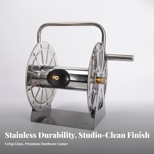 Heavy Duty Hose Reel with Hand Crank | Stainless Steel, Manual, Hardware, for Garden, Gardeners, 50M - Image 7