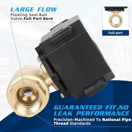 1/2" Brass Motorized Ball Valve - NPT Electric Water Valve 2 Wire Auto Return normally closed with Full Port, 110-230v AC Electric Water Valve With U.S.Plug, IP67 - Image 5