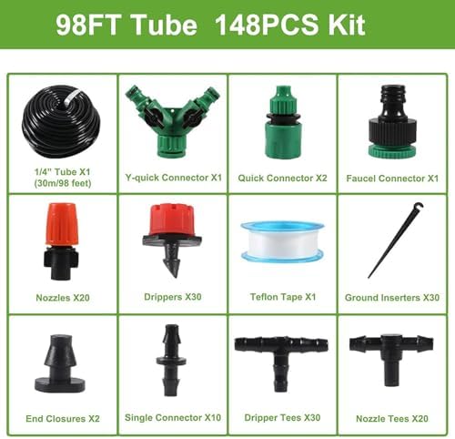 164 FT Drip Irrigation System Kit, Automatic Garden Watering System, 1/4" Blank Distribution Tubing Watering Drip Kit for Greenhouse, Lawn, Raised Bed, Micro Misting Plant Sprinkler System - Image 3