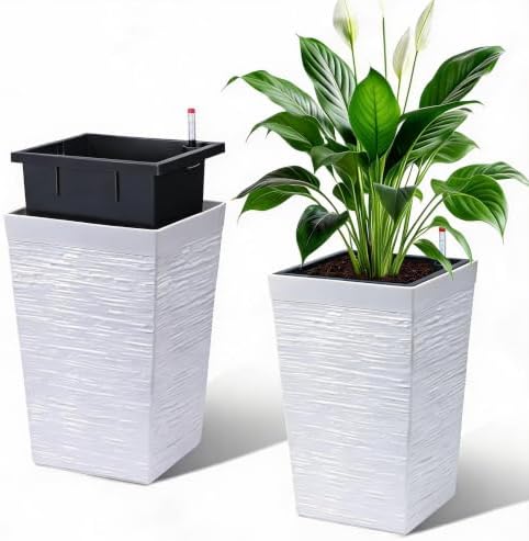 Tall Outdoor Planters Set of 2, 16" Planters for Outdoor Plants by STMHOM