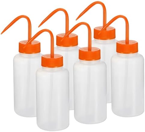 PATIKIL 500ml Wash Bottle, 6pcs Plastic Squeeze Bottle Wide Mouth Bottle Watering Tools Foam Bottle for Green Soap Cleaning Washing Irrigation, Clear Orange by PATIKIL