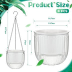 Meanplan 4 Pcs Self Watering Hanging Planter Indoor 6.5 Inch Hanging Baskets for Plants Outdoor Plastic Flower Pot with 3 Hooks Chains Drainage Holes for Garden Home, Medium Size(Clear) - Image 2