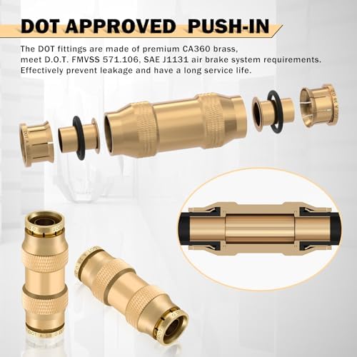 CheeMuii 23PCS Brass DOT Air Line Fittings Kit Push Lock DOT Straight Union (Pack of 2) - Image 2