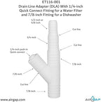 Drain Line Adapter (DLA) With 1/4-inch Quick Connect Fitting for a Water Filter and 7/8-inch Fitting for a Dishwasher (ET116-001, D-25QC, DLA-D) - Image 2