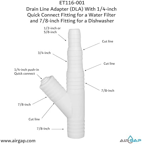 Drain Line Adapter (DLA) With 1/4-inch Quick Connect Fitting for a Water Filter and 7/8-inch Fitting for a Dishwasher (ET116-001, D-25QC, DLA-D) - Image 2