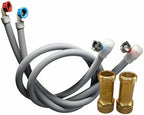 Premium Flood Prevention Washing Machine Hose Set w/Integrated Automatic Water Shutoff Valve, 5-Year MFG. Insurance Policy & Warranty (5 ft. W/Brass Extenders (2.63")) by Unknown