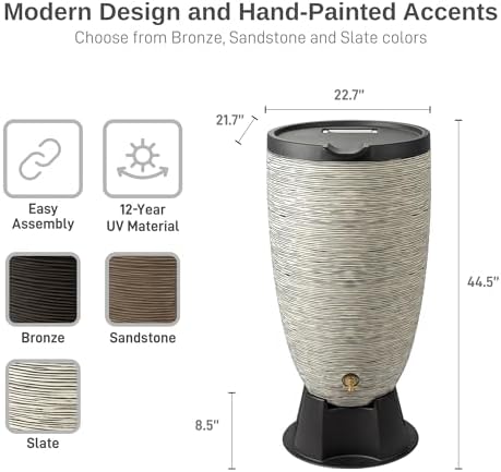 RTS Home Accents 50-Gallon Newport Rain Barrel with Stand and Removable Lid, Slate Color - Image 3