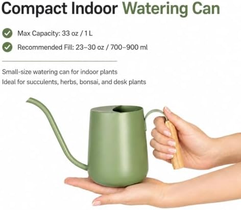 IMEEA 33oz Indoor Watering Can Stainless Steel Wooden Handle Long Spout - Image 3