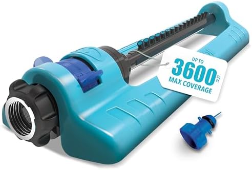 Aqua Joe Oscillating Sprinkler with Adjustable Spray, 16 Clog-Resistant Nozzles, Metal Base & 3600 Square Foot Coverage, Compatible with Garden Hoses by AquaJoe%C2%AE