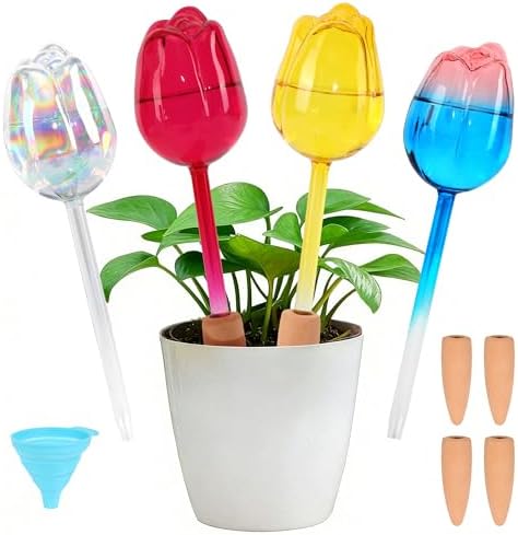 Plant Watering for Tulips, Glass Watering Globe, Self-Watering Pot Plug-in, Travel Holiday Plant Watering Device, Home Decor, Automatic Home Plant Hydration System, 4 Pack by Unknown